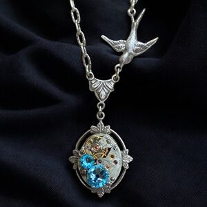 Artisan Silver Necklace with Blue Gemstones